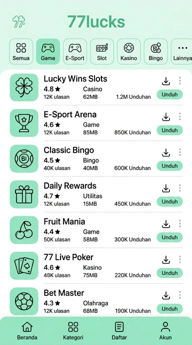 77lucks — Halaman Indeks Aplikasi Populer & Kanal Uji Terbaik