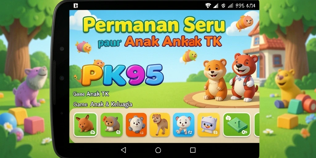 Tampilan antarmuka aplikasi PK95 yang penuh warna dan interaktif.